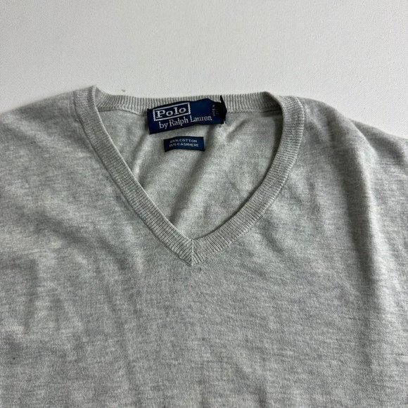 Polo Ralph Lauren Cotton/Cashmere Blend V-Neck Sweater Gray Mens Size LARGE - Picture 4 of 9